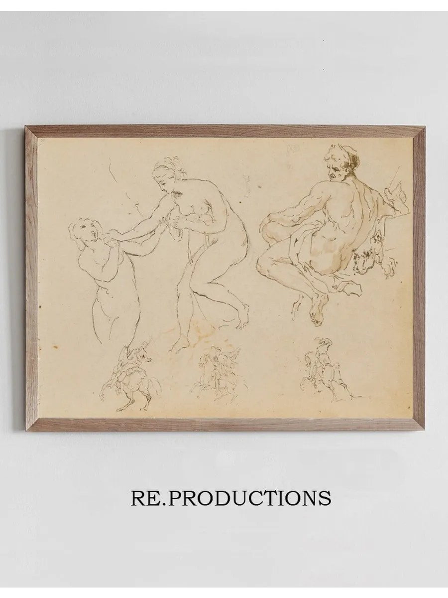 Two Female Nudes Seated Male Nude