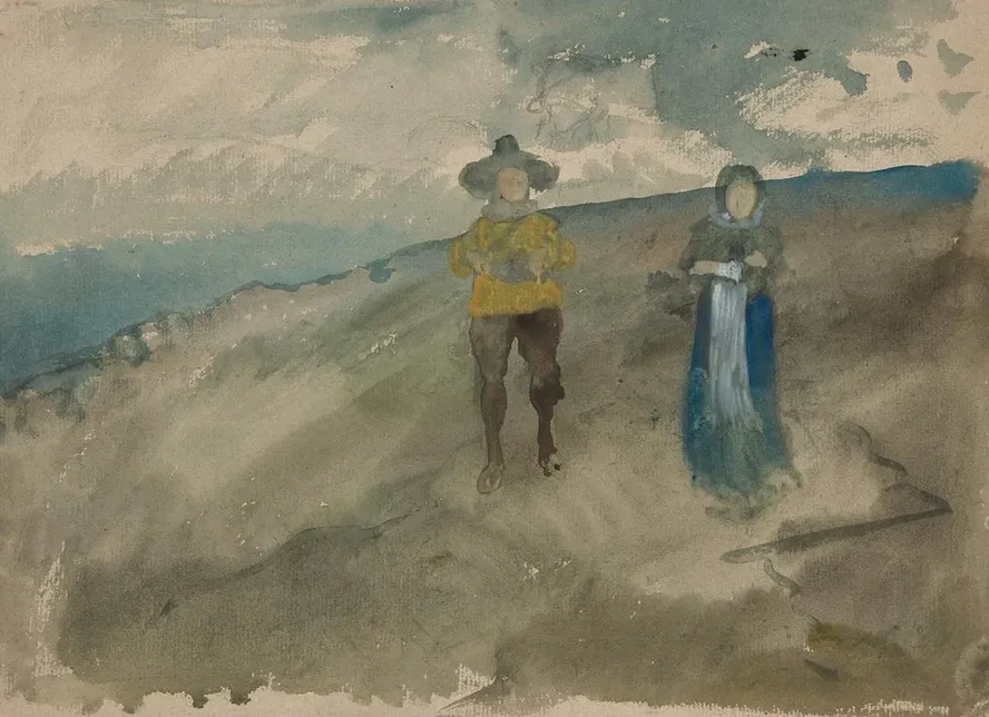 Two Figures in a Landscape Study of Man's Head (Self - portrait)