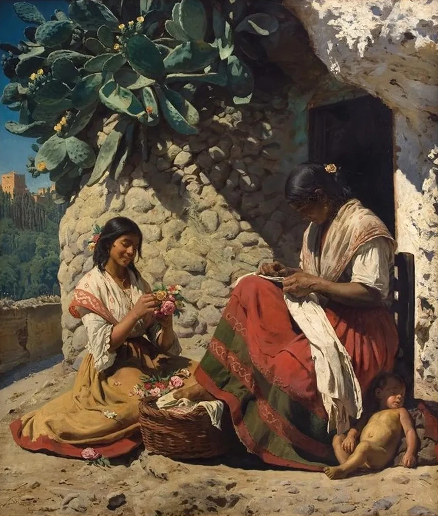 Two Gipsy Women Outside their Cottage. Spain