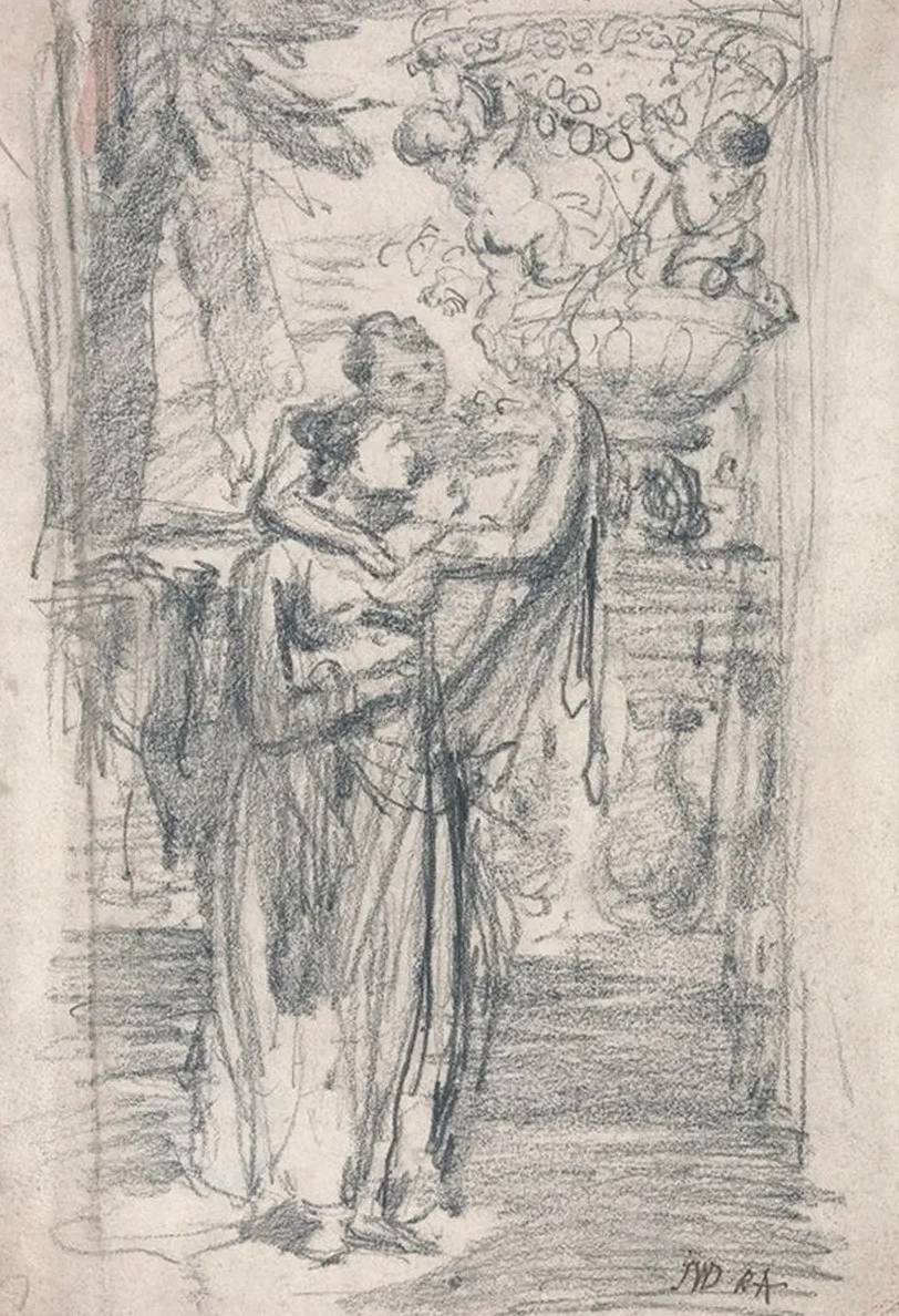 Two Girls (or Lady and Child) on a Garden Terrace near an Ornamental Urn