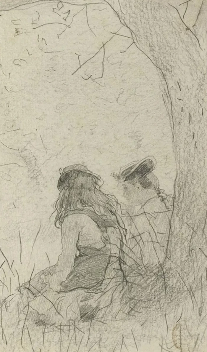 Two Girls Seated on a Bank