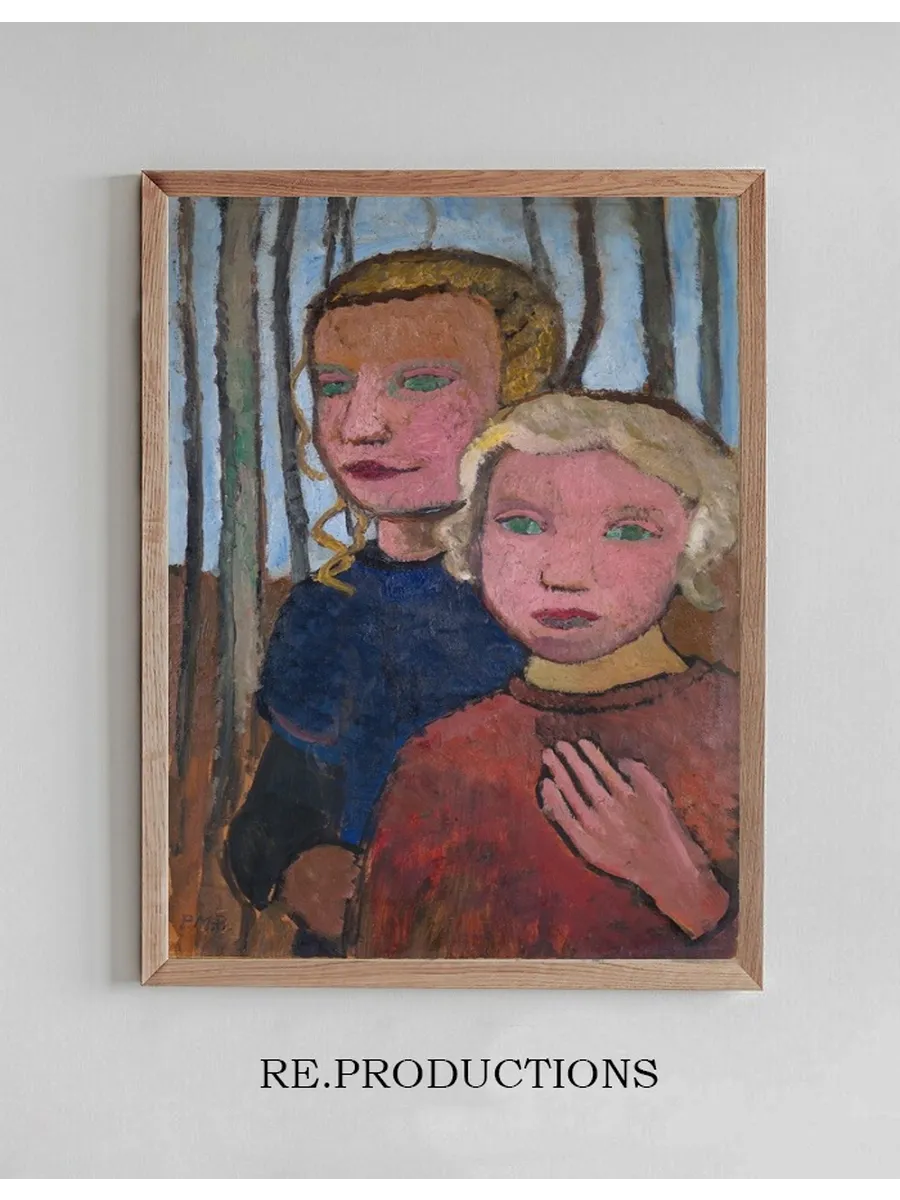 Two Girls in Front of Birch Trees