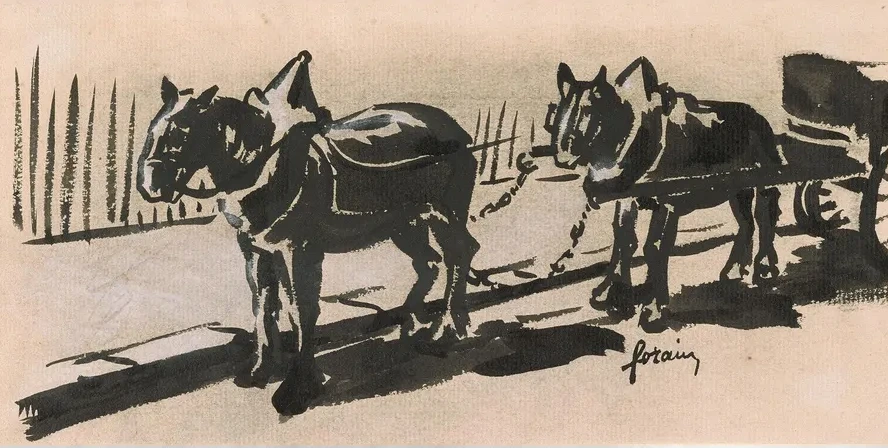 Two Horses Pulling a Cart