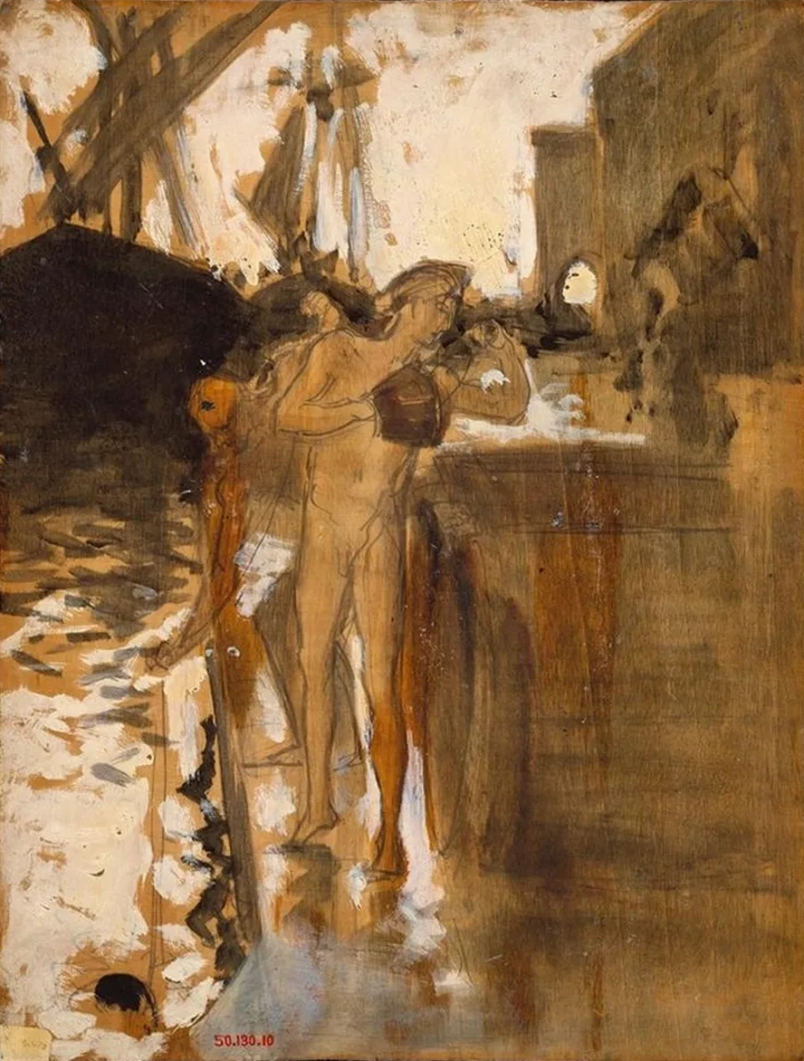 Two Nude Bathers Standing on a Wharf
