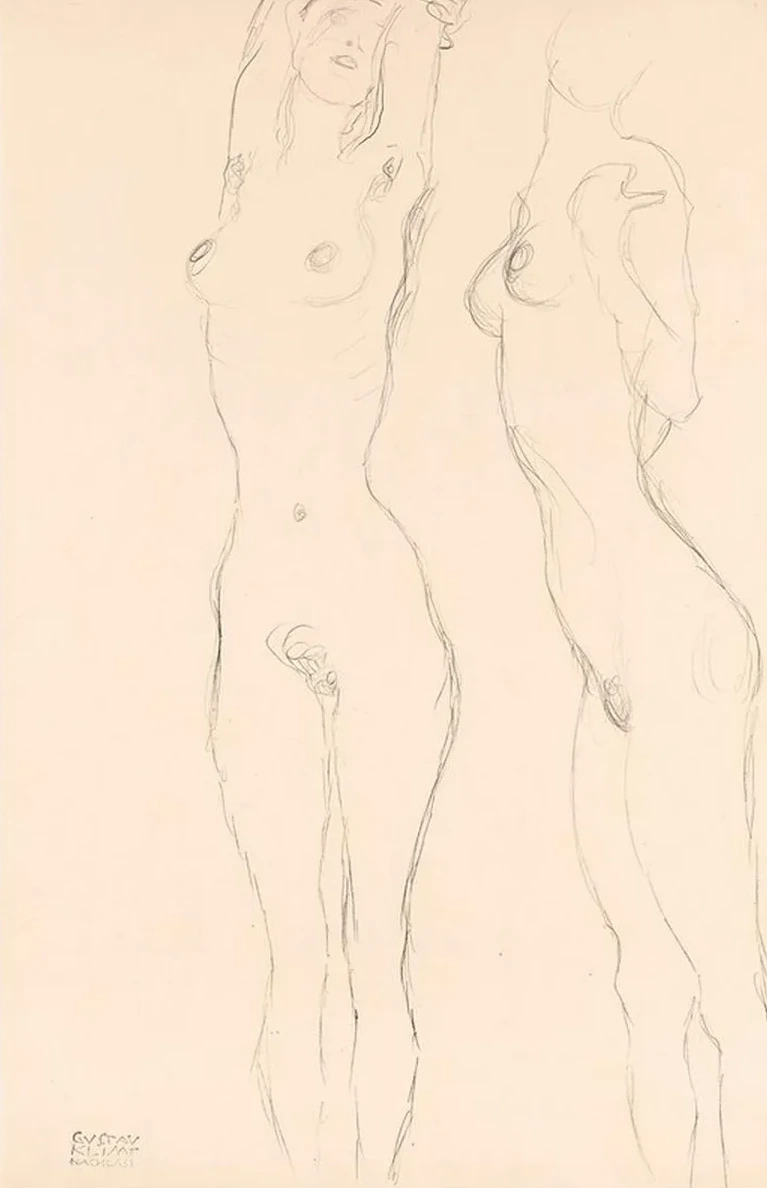 Two Nudes, the Left One with Raised Arms
