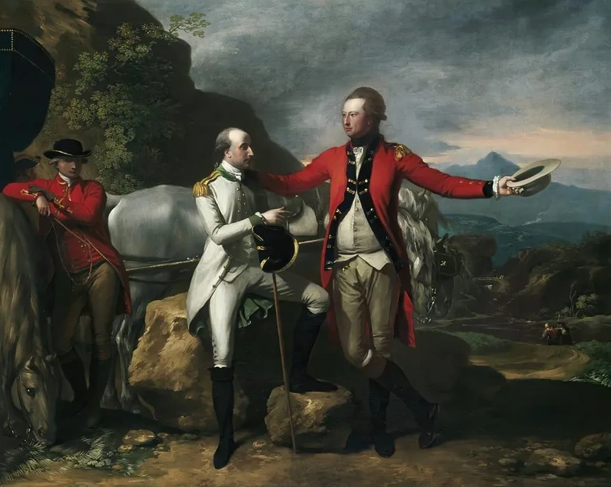 Two Officers and a Groom in a Landscape