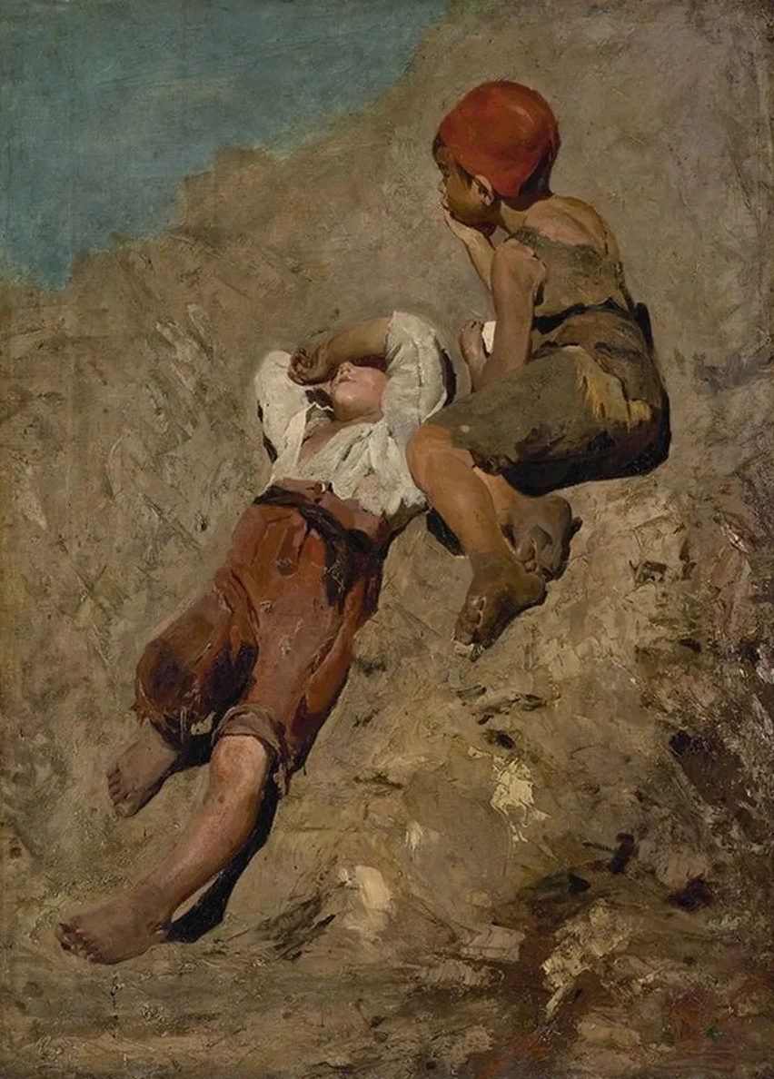Two Peasant Boys on a Slope