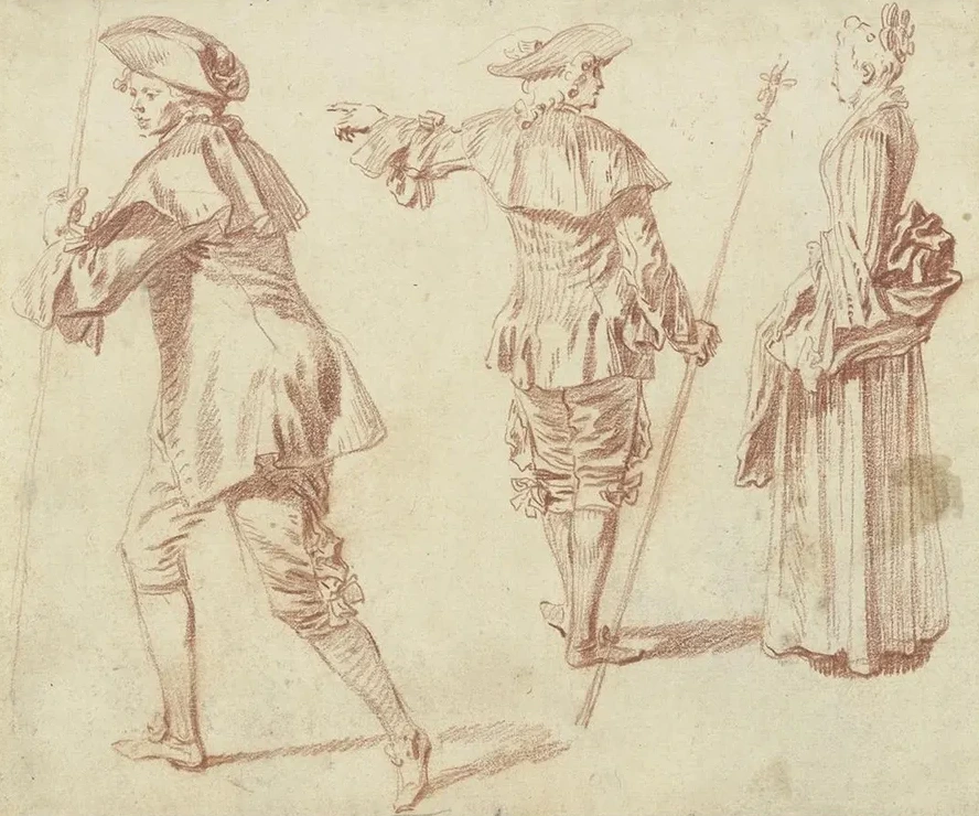 Two Pilgrims and a Standing Woman in Profile