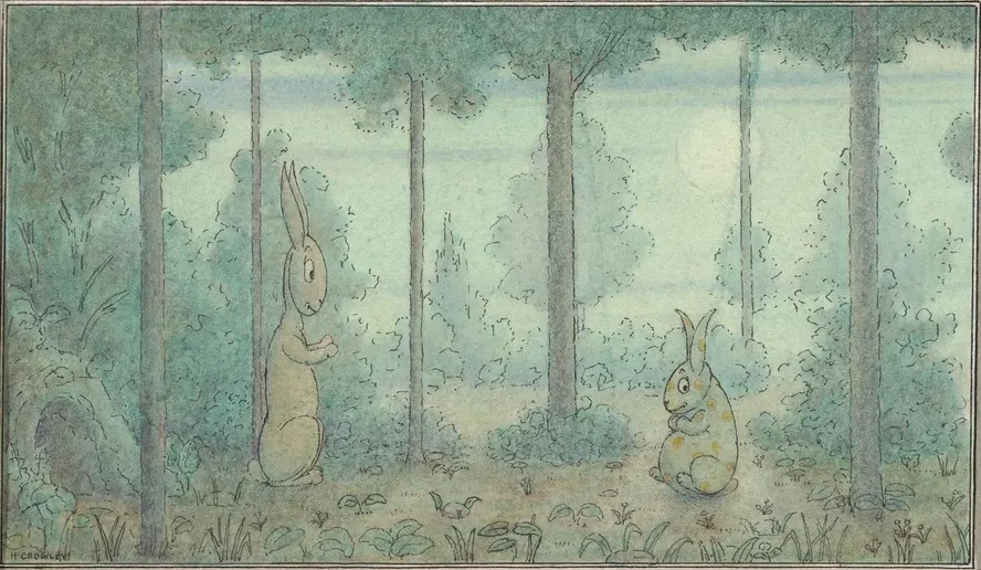 Two Rabbits in a Wood