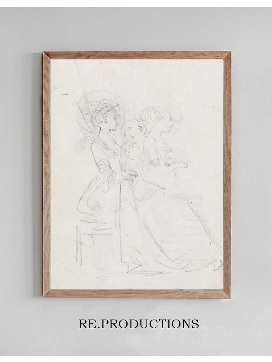 Two Seated Women with Male Figure between Them