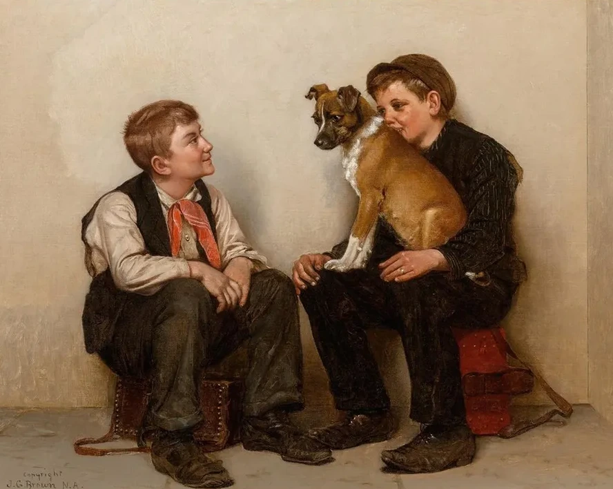 Two Shoeshine Boys with a Dog