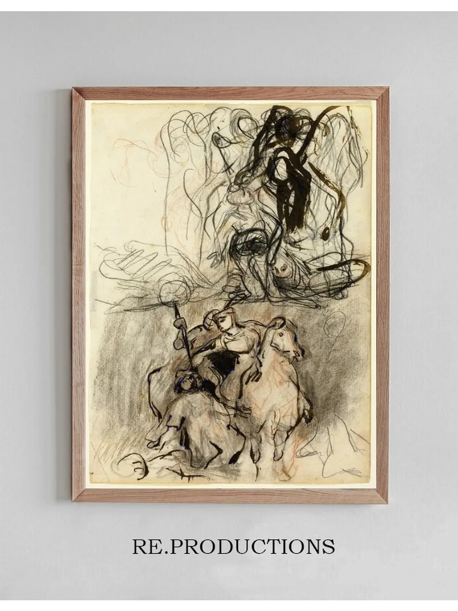 Two Sketches Armed Riders and Figure on the Ground