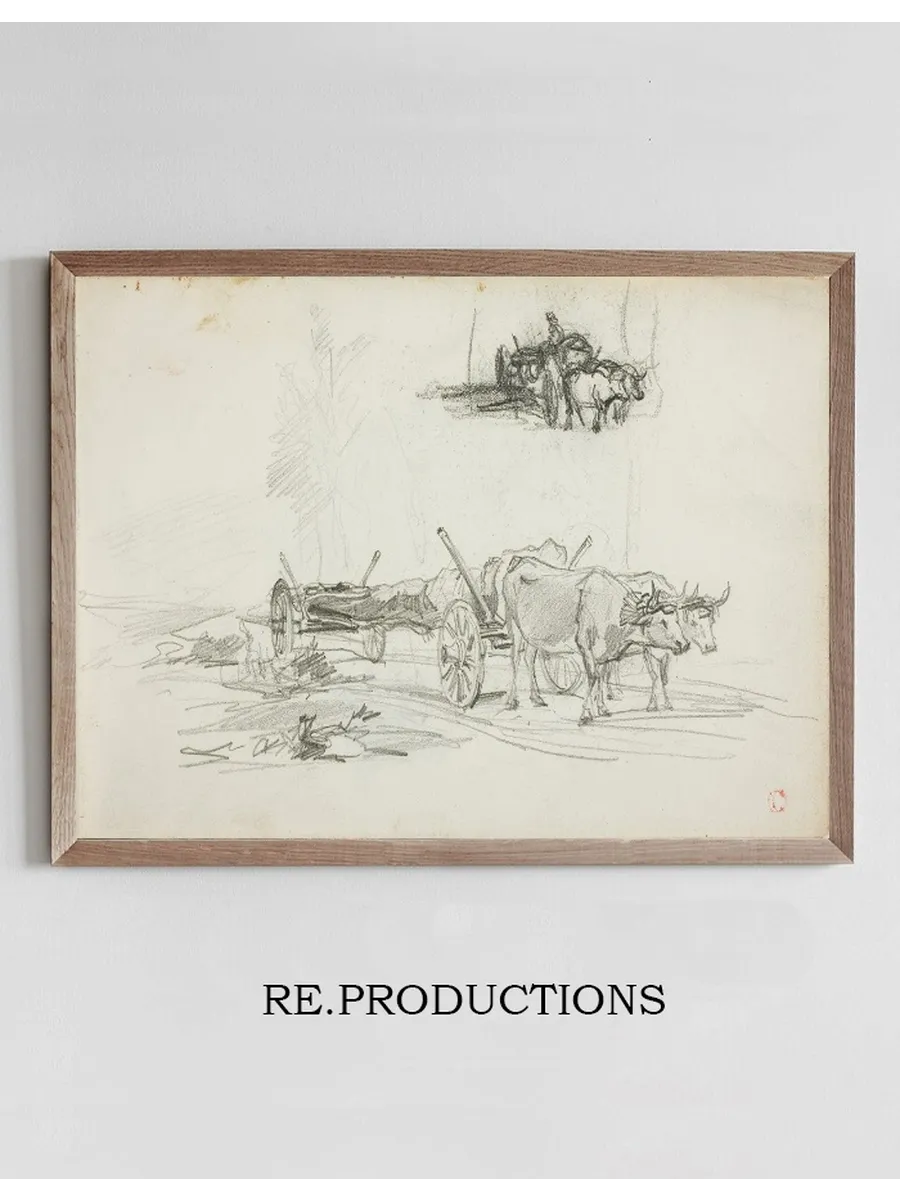 Two Sketches of Oxen Hauling a Log