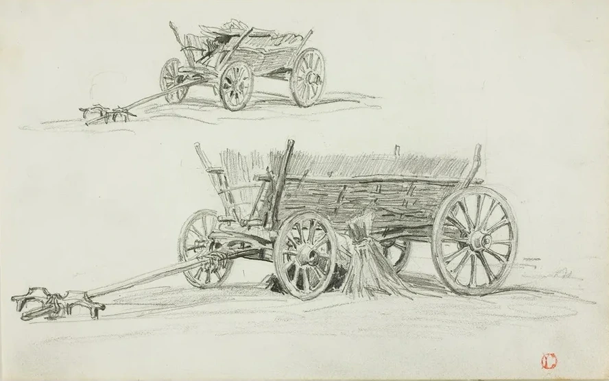 Two Sketches of an Ox Cart