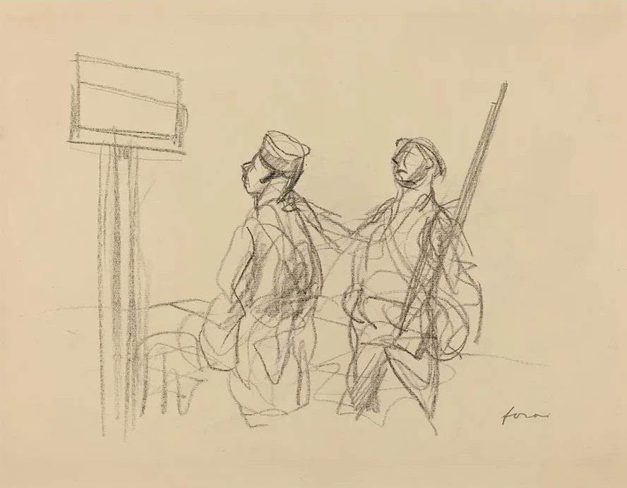 Two Soldiers Looking at a Placard