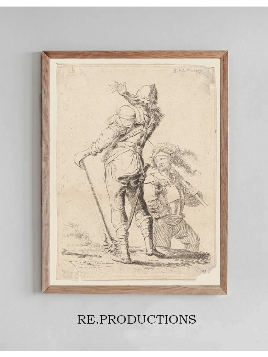 Two Soldiers, One Seen From Behind, Holding a Club