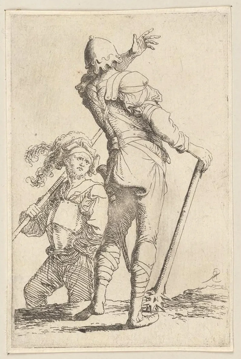 Two Soldiers, One Seen from Behind, Holding a Club 2