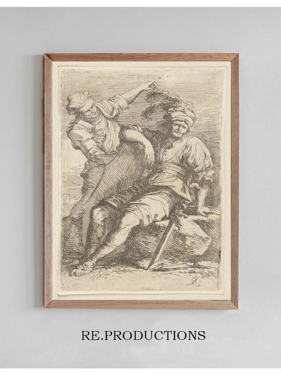 Two Soldiers, One seated with Sword and Shield