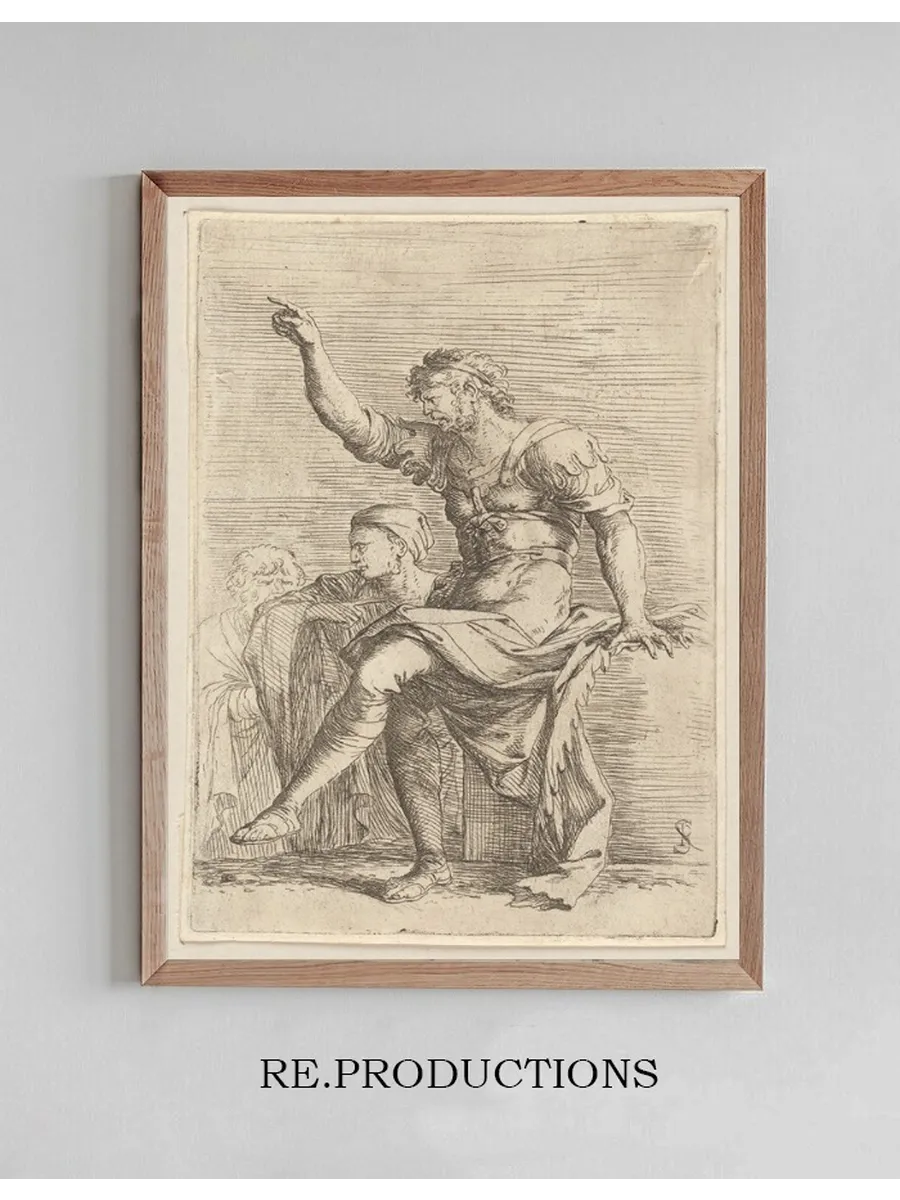Two Soldiers, One with His Hand Raised, Pointing toward the Left