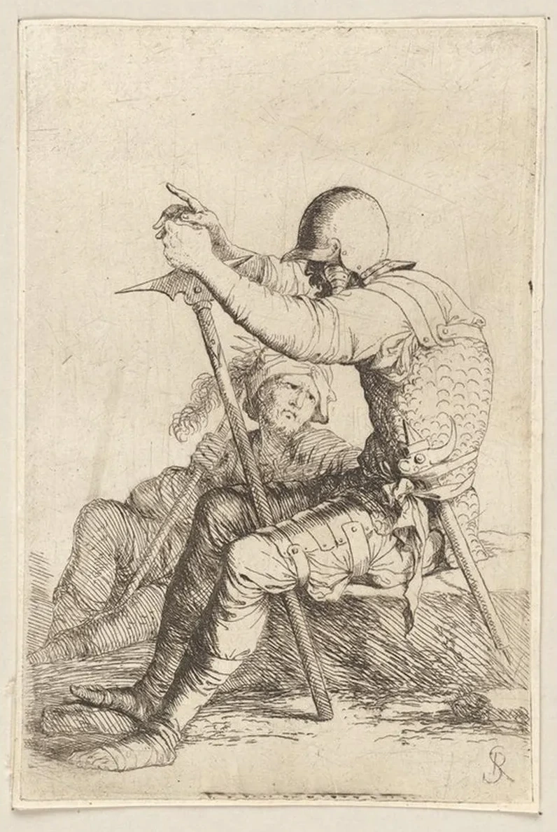 Two Soldiers, Seated, One on a Stone, the Other on the Ground