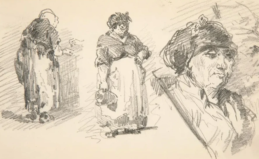 Two Standing Figures and OneHead