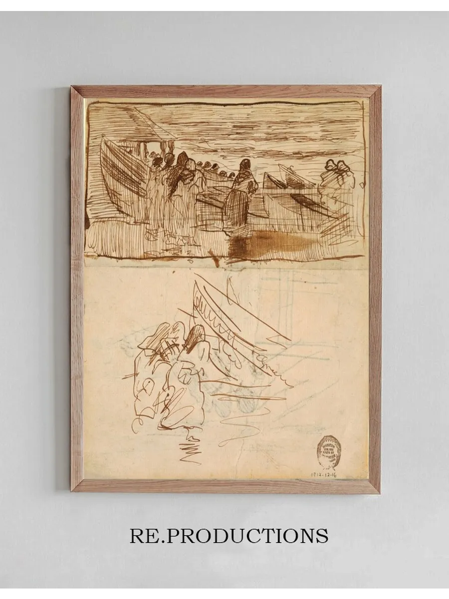Two Studies of Women Standing Behind Railing, Looking at the Launching of Dories, Cullercoats, England