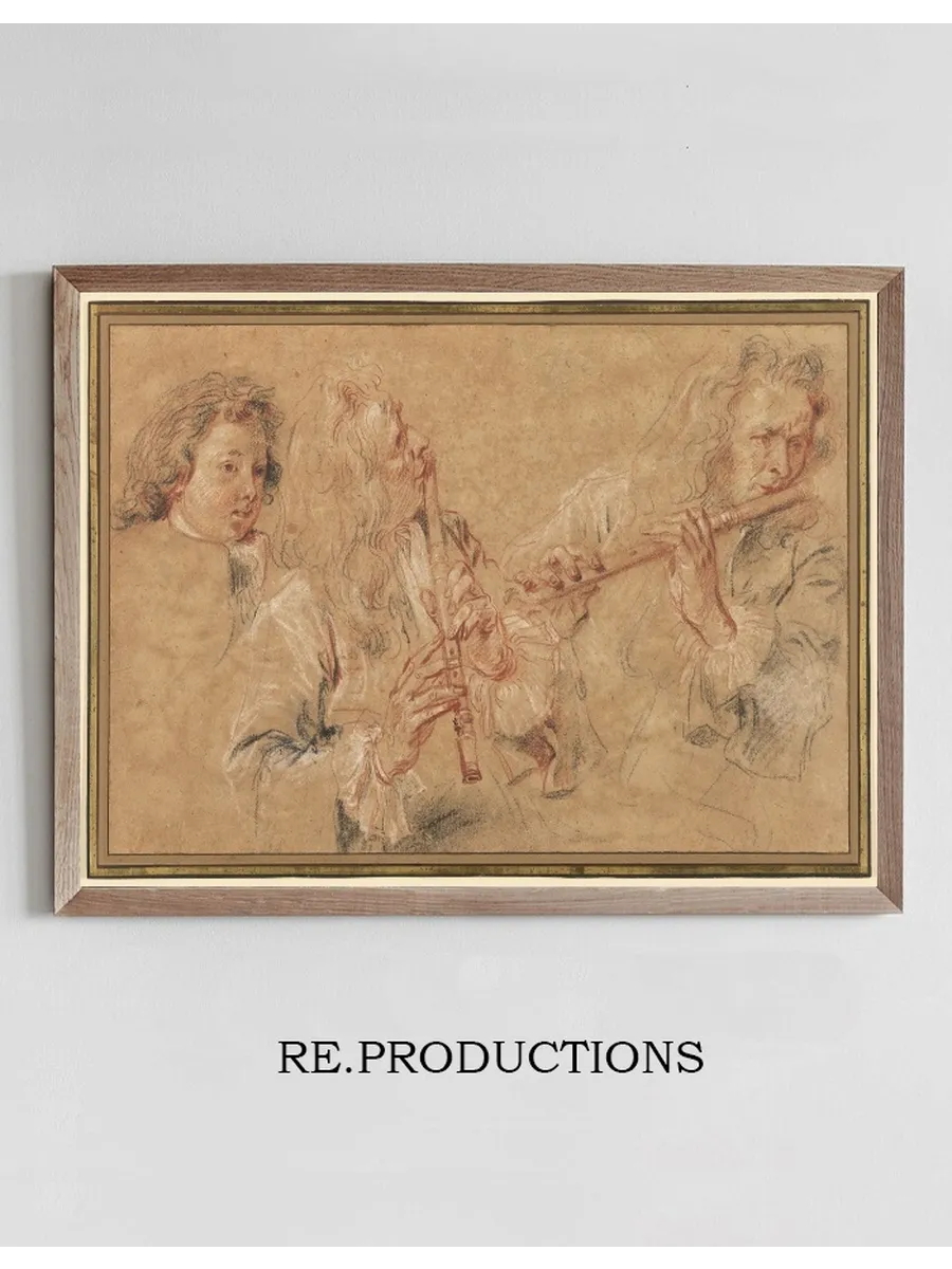 Two Studies of a Flutist and a Study of the Head of a Boy
