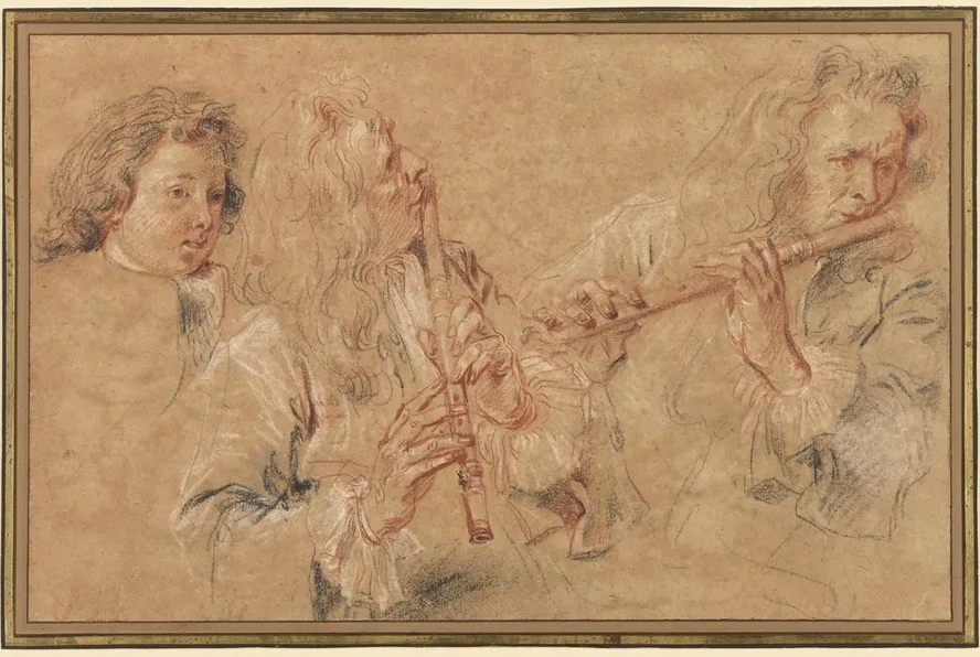 Two Studies of a Flutist and a Study of the Head of a Boy