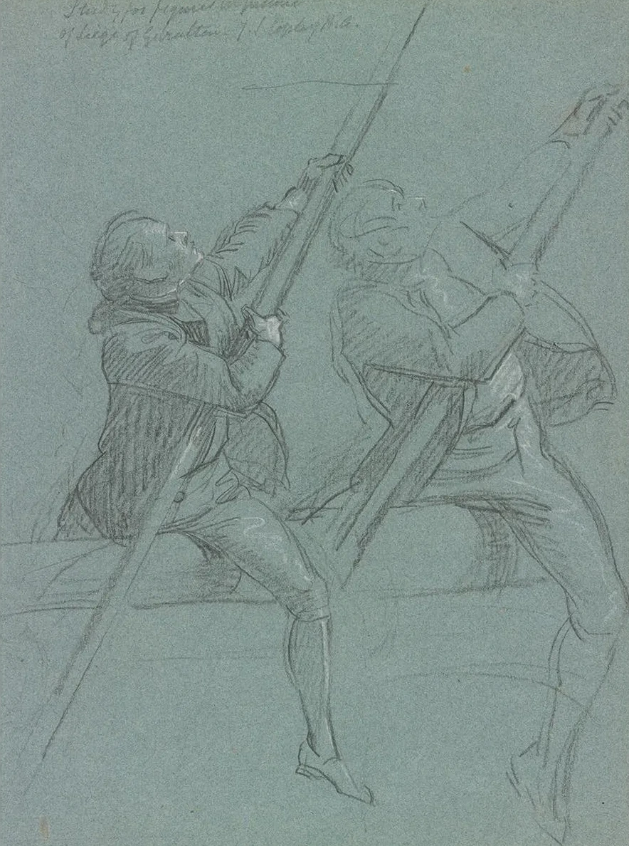 Two Studies of a Man Astride a Cannon