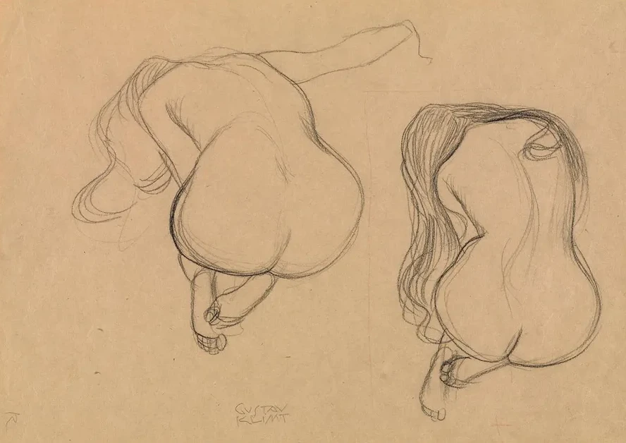 Two Studies of a Seated Nude with Long Hair