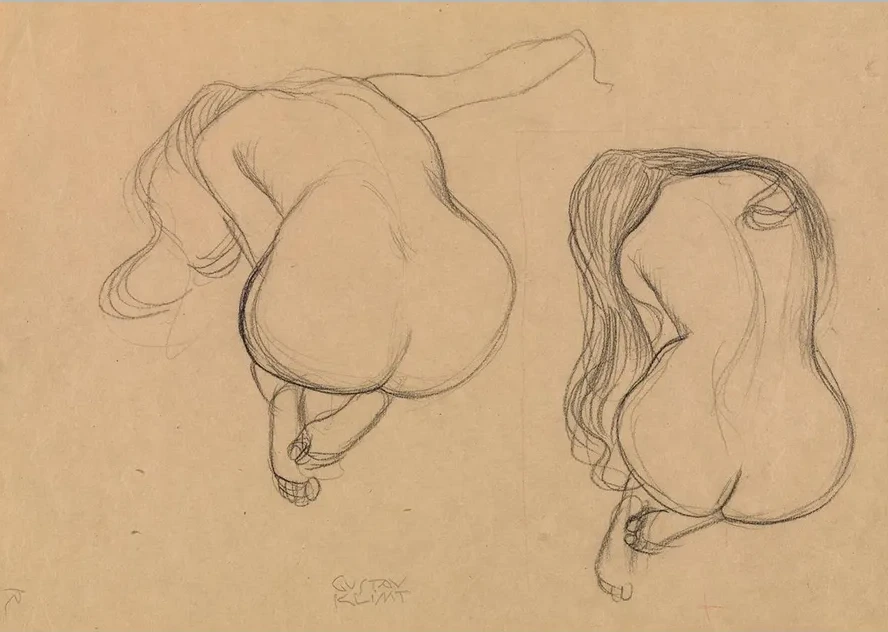 Two Studies of a Seated Nude with Long Hair