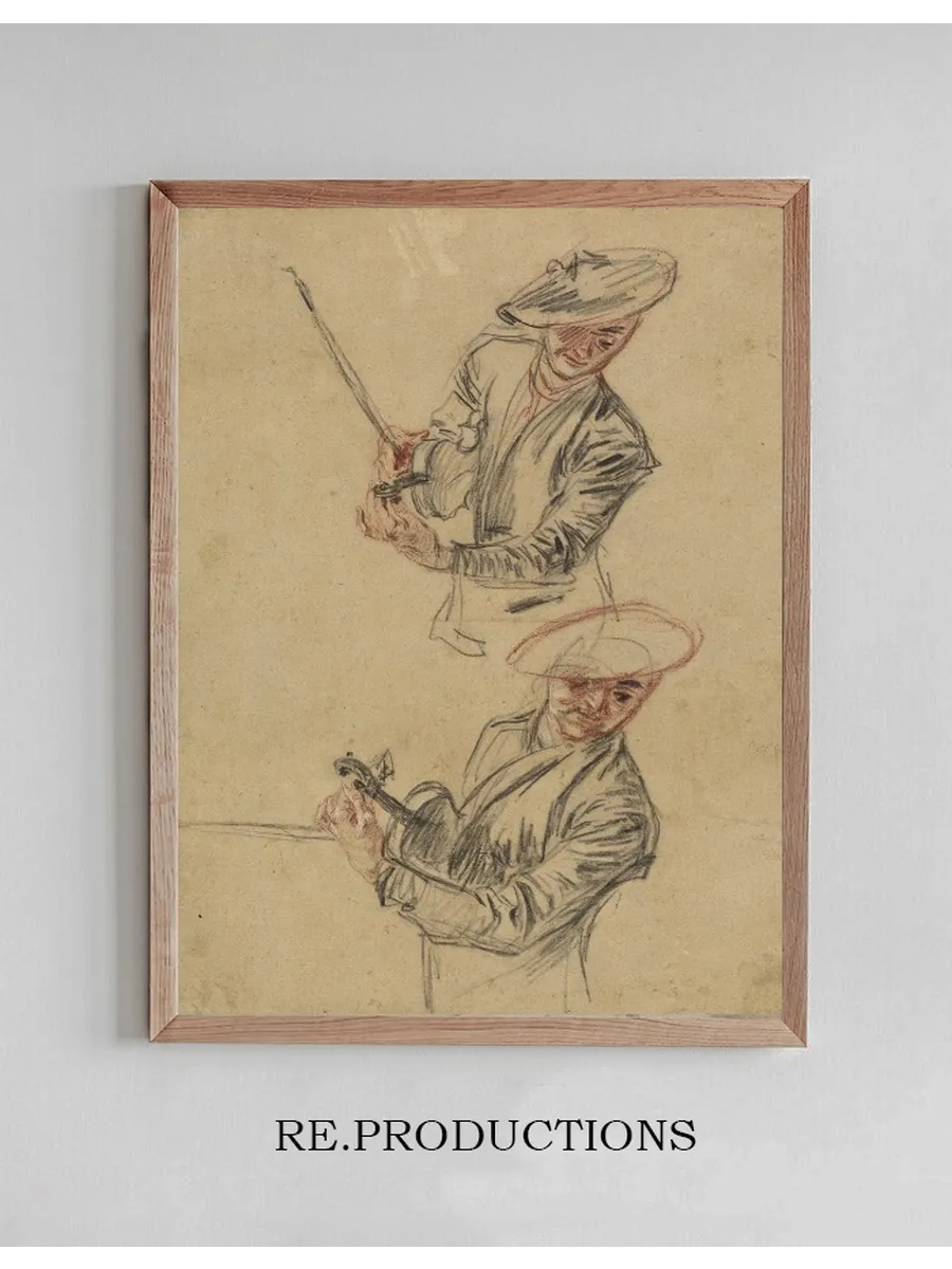 Two Studies of a Violinist Tuning His Instrument