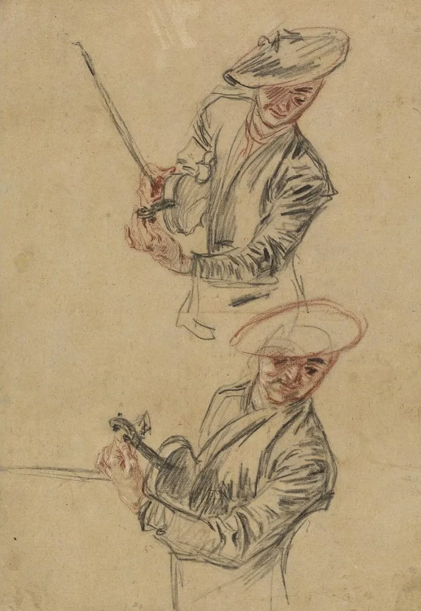 Two Studies of a Violinist Tuning His Instrument