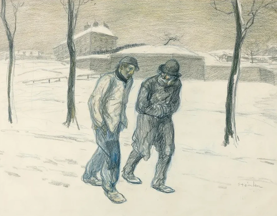 Two Vagabonds Walking In The Snow