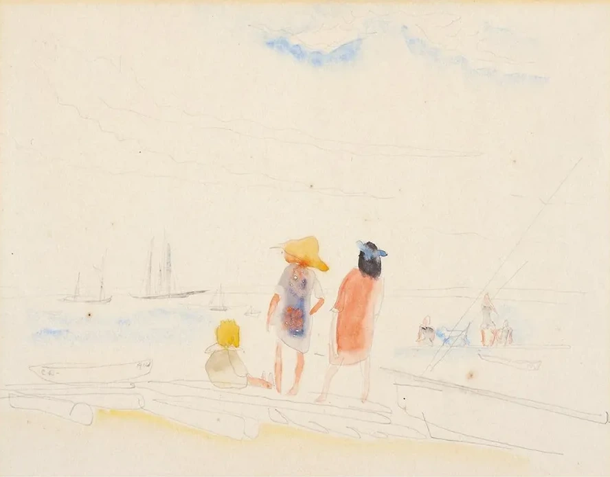 Two Women and Child on Beach