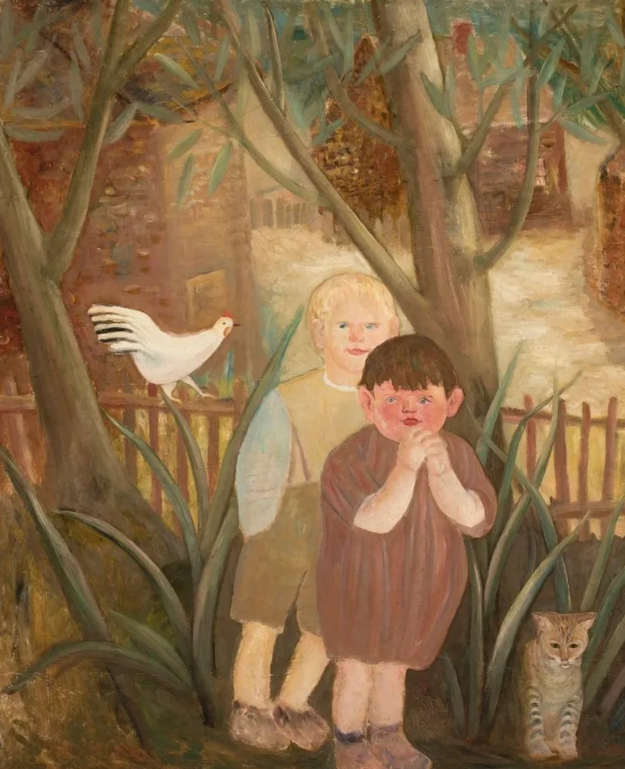 Two Children with a Cat