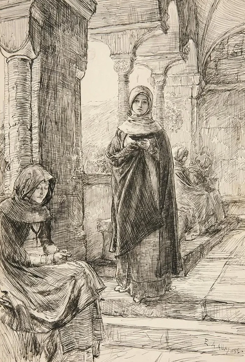 Two Female Figure in Cloister, from Thecloister