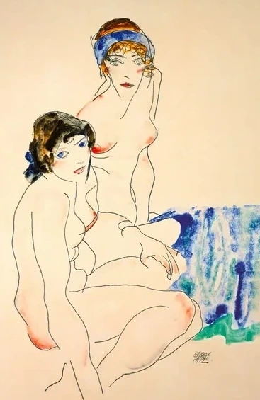 Two Female Nudes by the Water