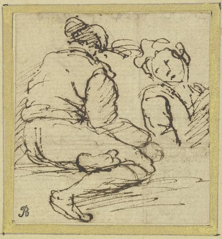 Two Figures on the Left a Seated Man Seen from the Rear, on the Right a Half - Length Figure