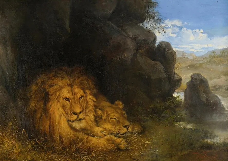 Two Lions in a Cave