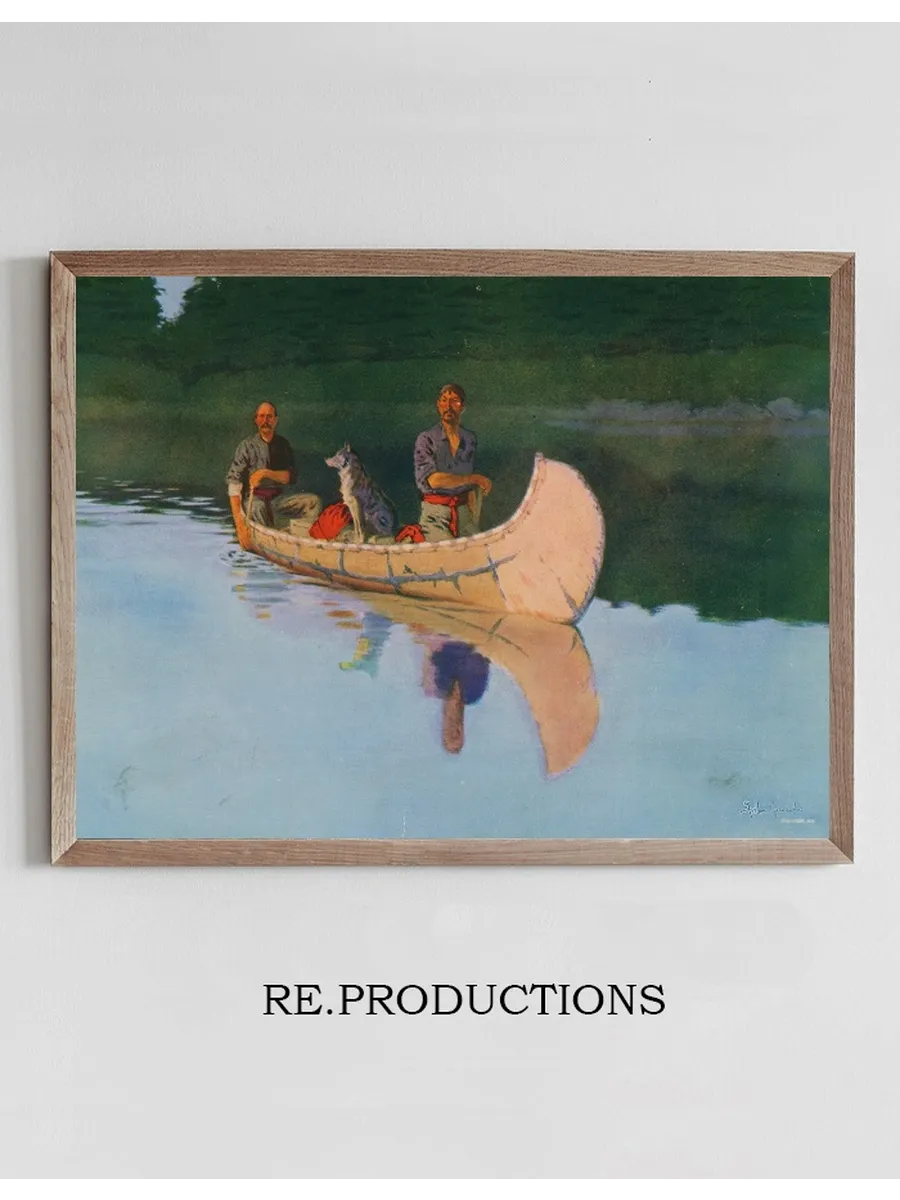 Two Men and a Dog in a Canoe