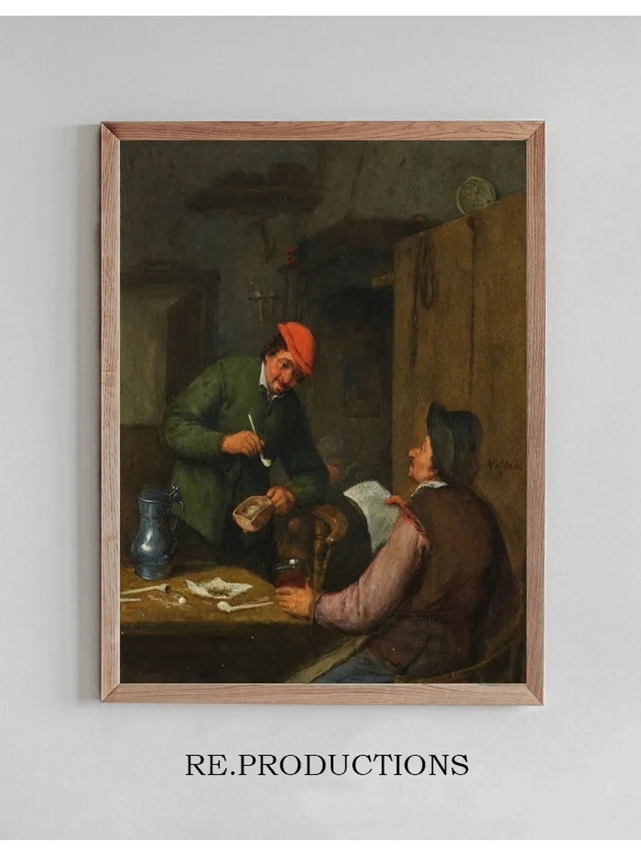 Two Peasants Smoking, Drinking and Reading at an Inn