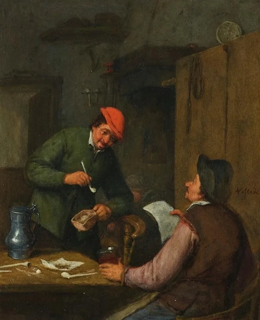 Two Peasants Smoking, Drinking and Reading at an Inn