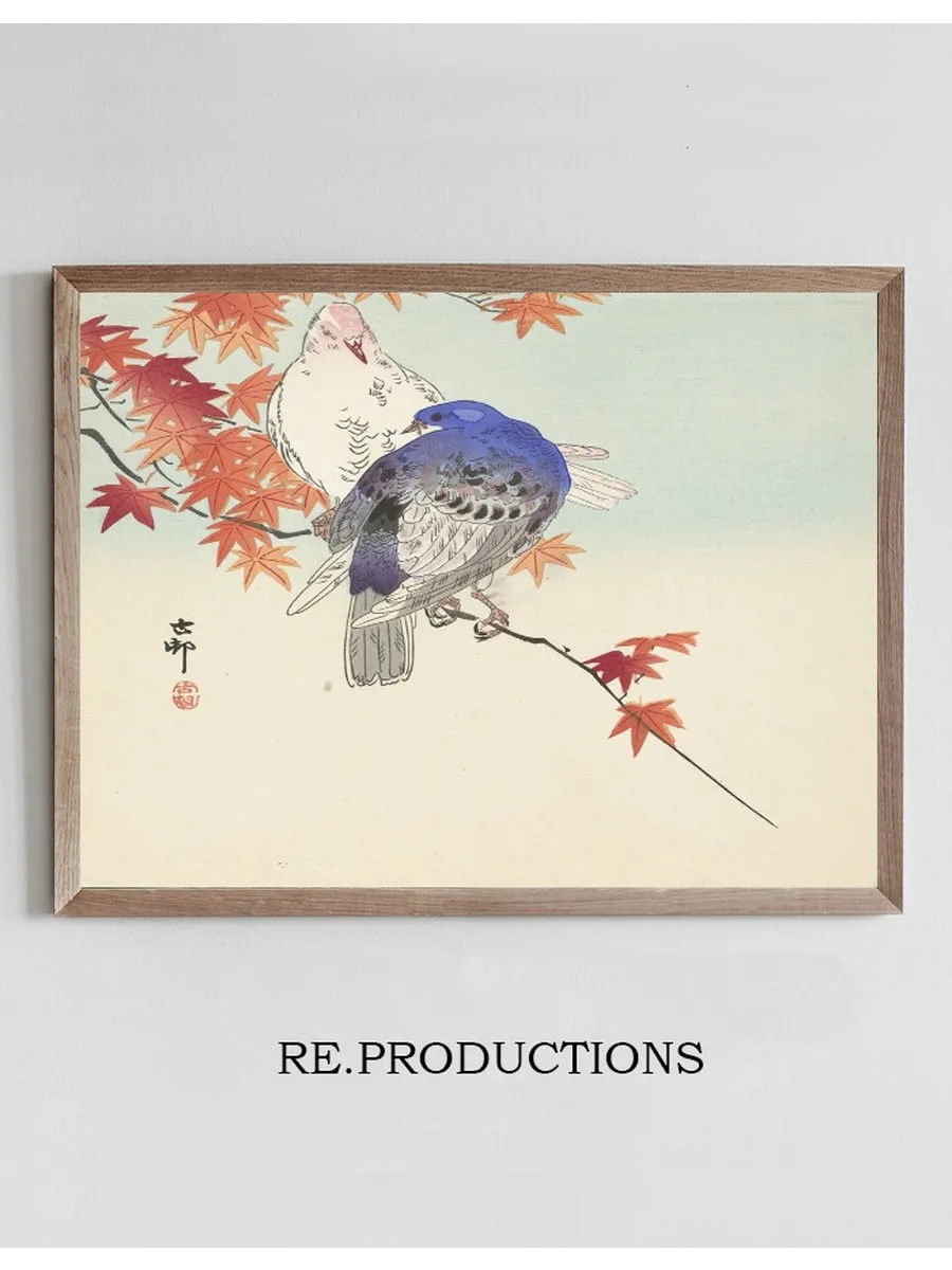 Two Pigeons on Autumnal Branch