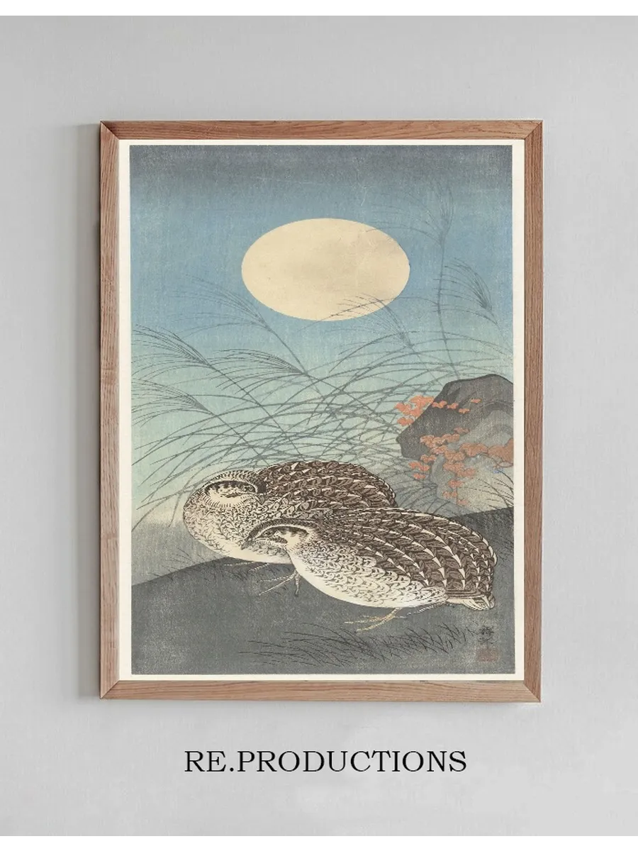 Two Quail at Full Moon