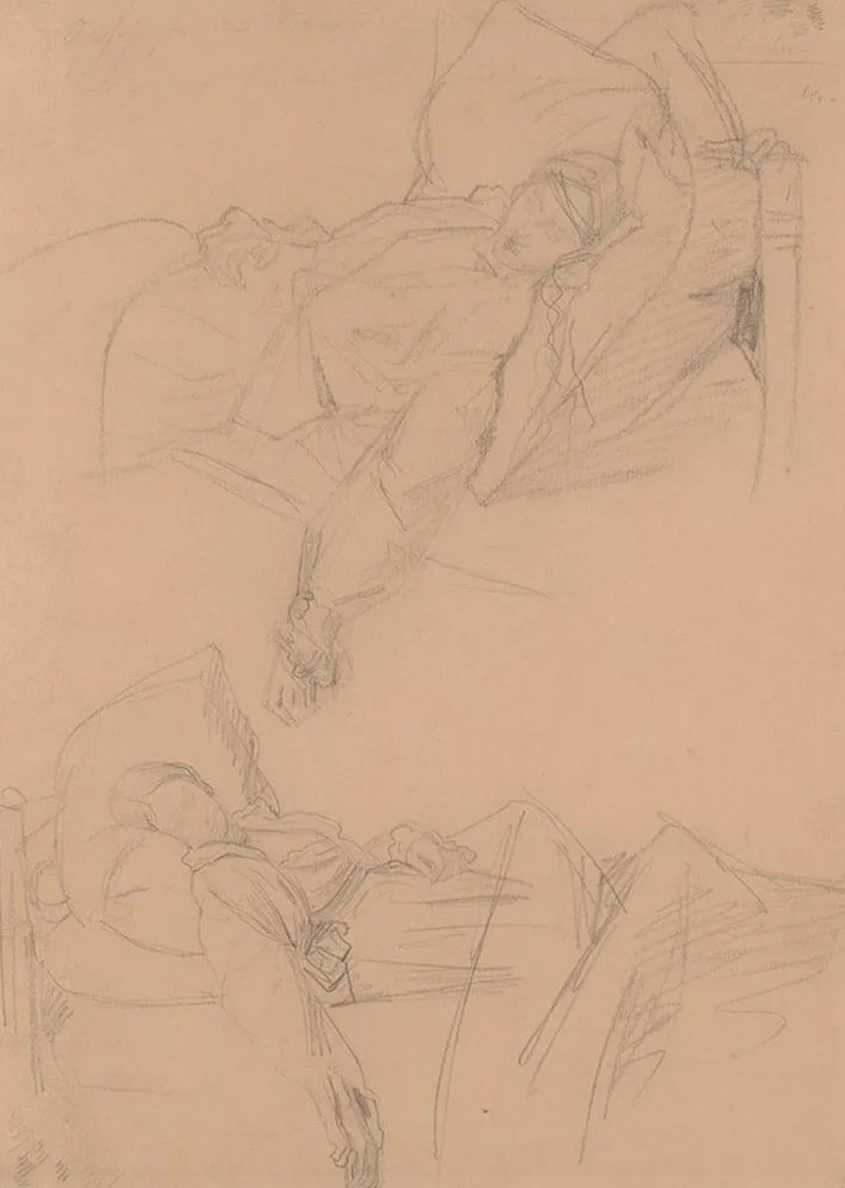 Two Sketches of Barbara Lying in Bed for the Painting Death of Barbara Radziwi