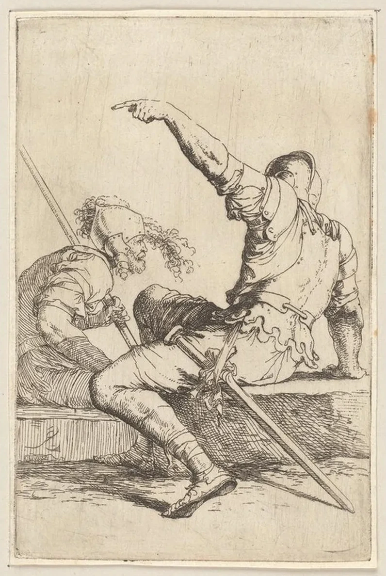 Two Soldiers Seated on a Rectangular Stone