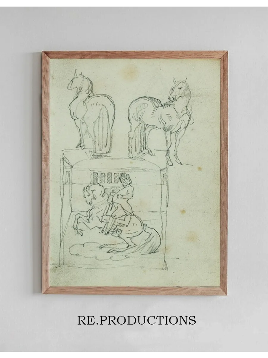 Two Standing Horses, Man Riding a Rearing Horse