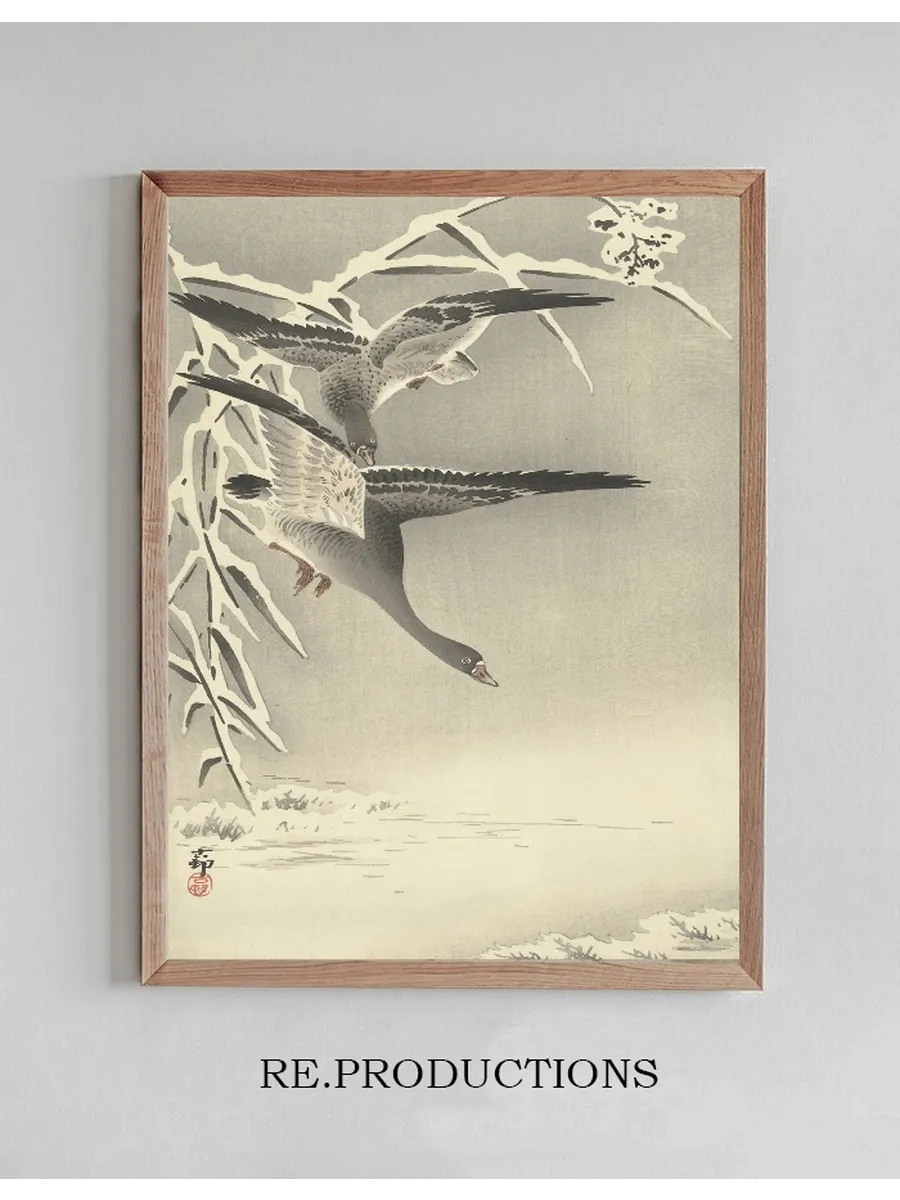 Two White - Fronted Geese in Snowy Landscape