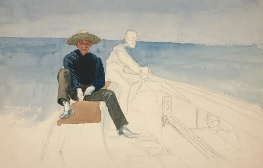 Unfinished Drawing of Two Men Sailing
